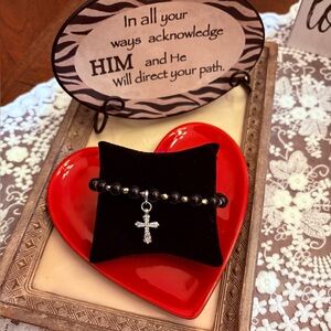Black and silver beads Bracelet with silver Cross Charms